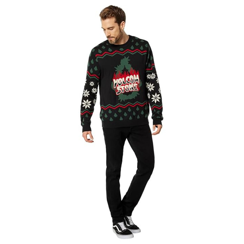 Volcom Holi Dazed Sweater Men's Medium Black Long Sleeve Pullover Cozy RED435